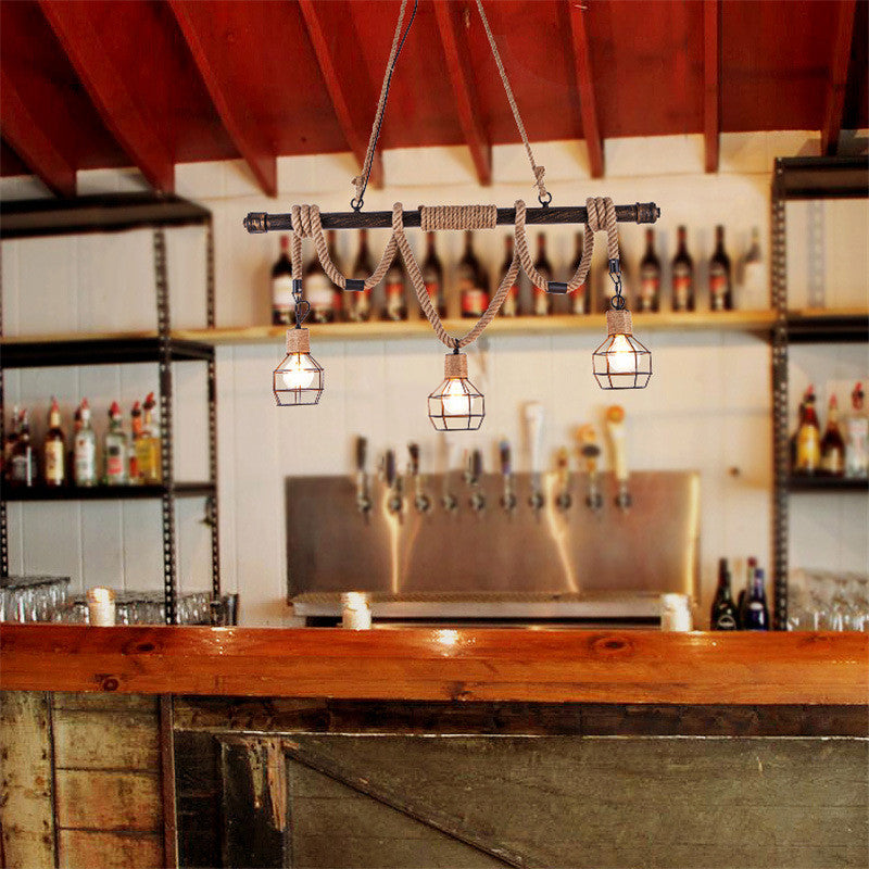 Characteristic Style Hemp Rope LED Hanging Island Pendant Light for Dining Room Bar Clothing Store