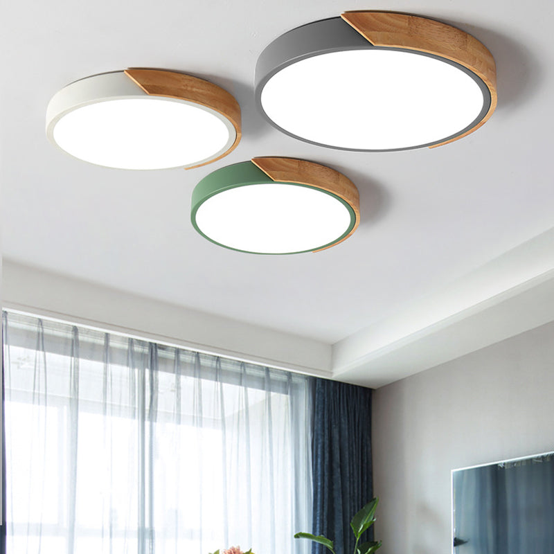 Houten ronde LED-inbouw in moderne Scandinavische stijl acryl Macaron-plafondlamp voor slaapkamer
