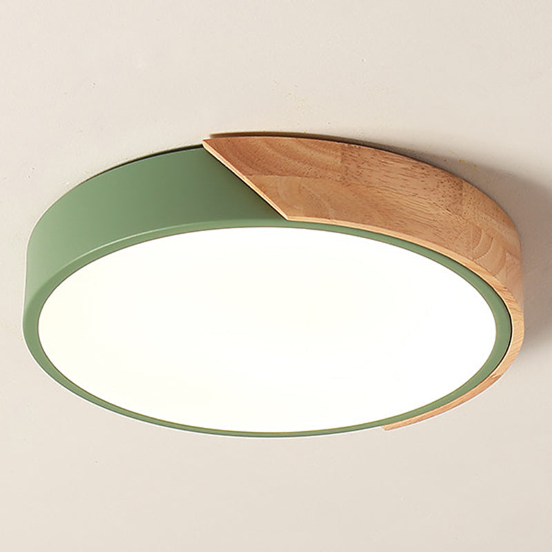 Wooden Circular LED Flush Mount in Modern Nordic Style Acrylic Macaron Ceiling Light for Bedroom