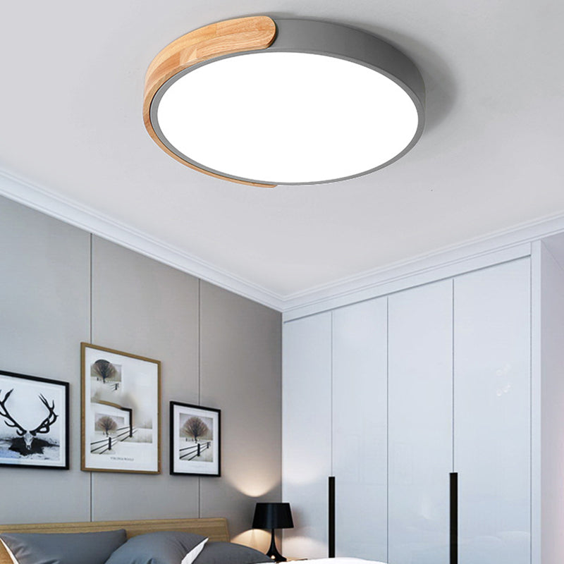 Houten ronde LED-inbouw in moderne Scandinavische stijl acryl Macaron-plafondlamp voor slaapkamer
