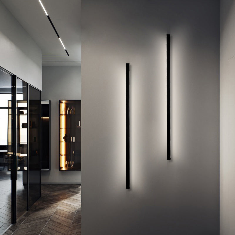 Black Rectangular Wall Light Sconces Modern Style Aluminum 1-Light Wall Lamps