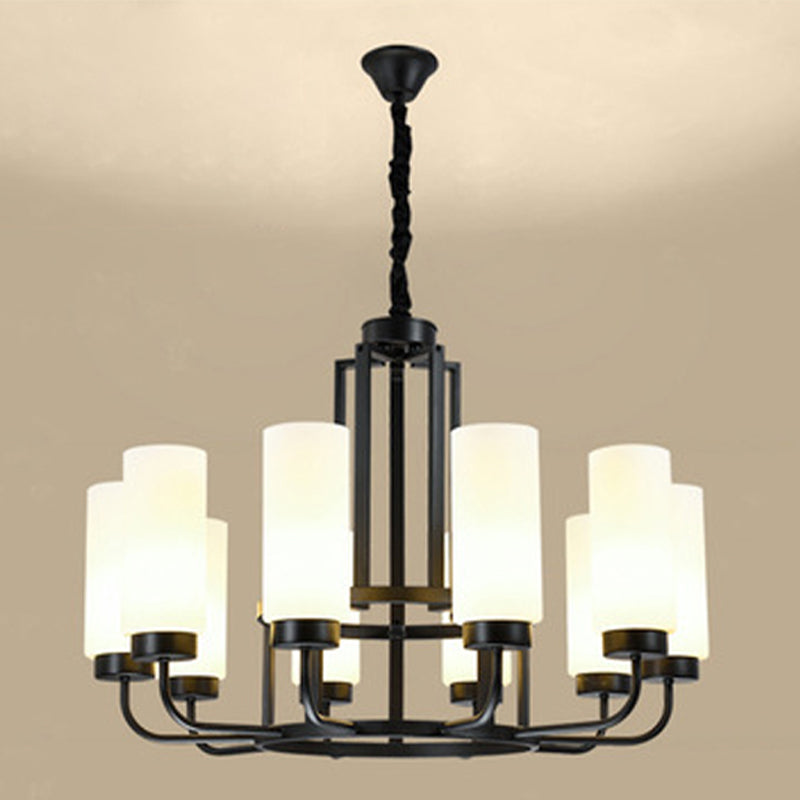 Modern Style Multi Lights Pendant Lighting Fixtures Milk Glass Cylinder Ceiling Chandelier