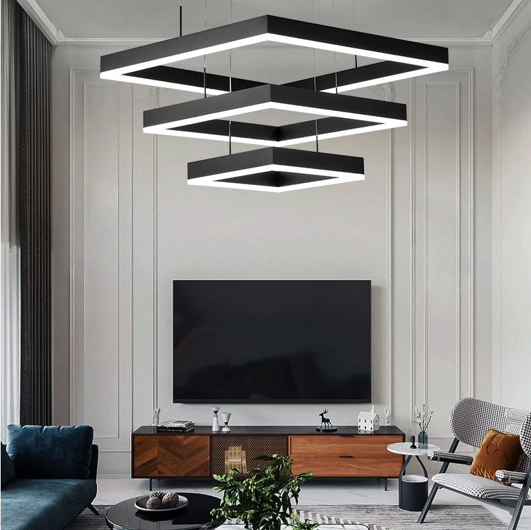 Modern Chandeliers For Dining Room Multiple Squares Pendant Lighting Fixtures in Black Finish