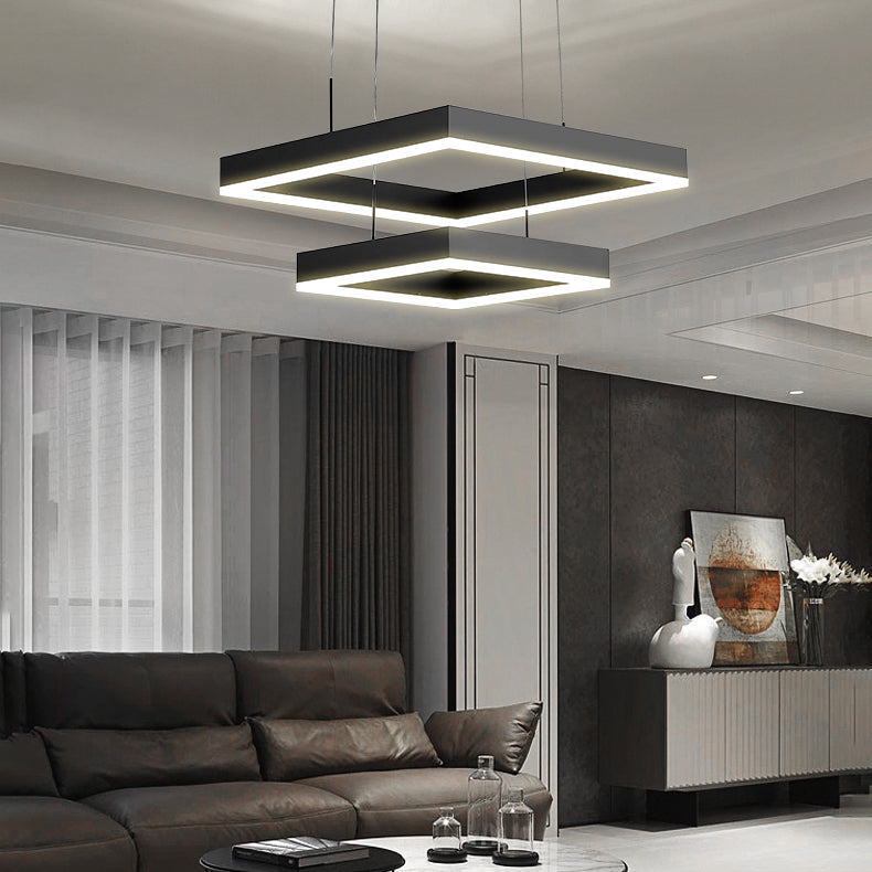 Modern Chandeliers For Dining Room Multiple Squares Pendant Lighting Fixtures in Black Finish