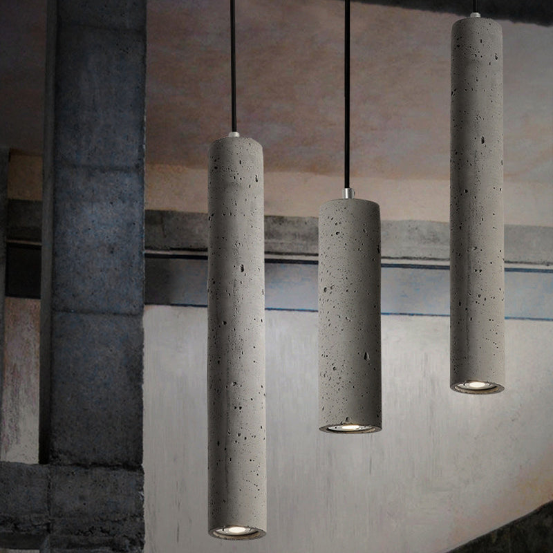 Graue zylindrische LED -Pendelleuchte im modernen künstlerischen Zementlampe für Esszimmer