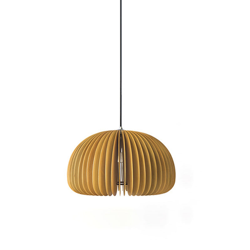 1 Light Pumpkin Shaped Pendant Lamp with Wood Frame Modern Suspension Lighting Fixture