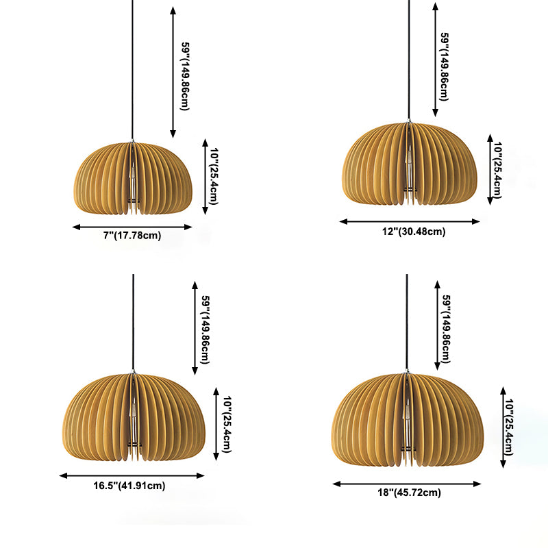 1 Light Pumpkin Shaped Pendant Lamp with Wood Frame Modern Suspension Lighting Fixture
