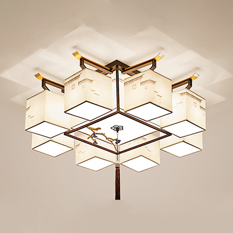 Multi Lights Fabric Flush Light Chinese Style Simplicity Flush Mount Lighting Fixture