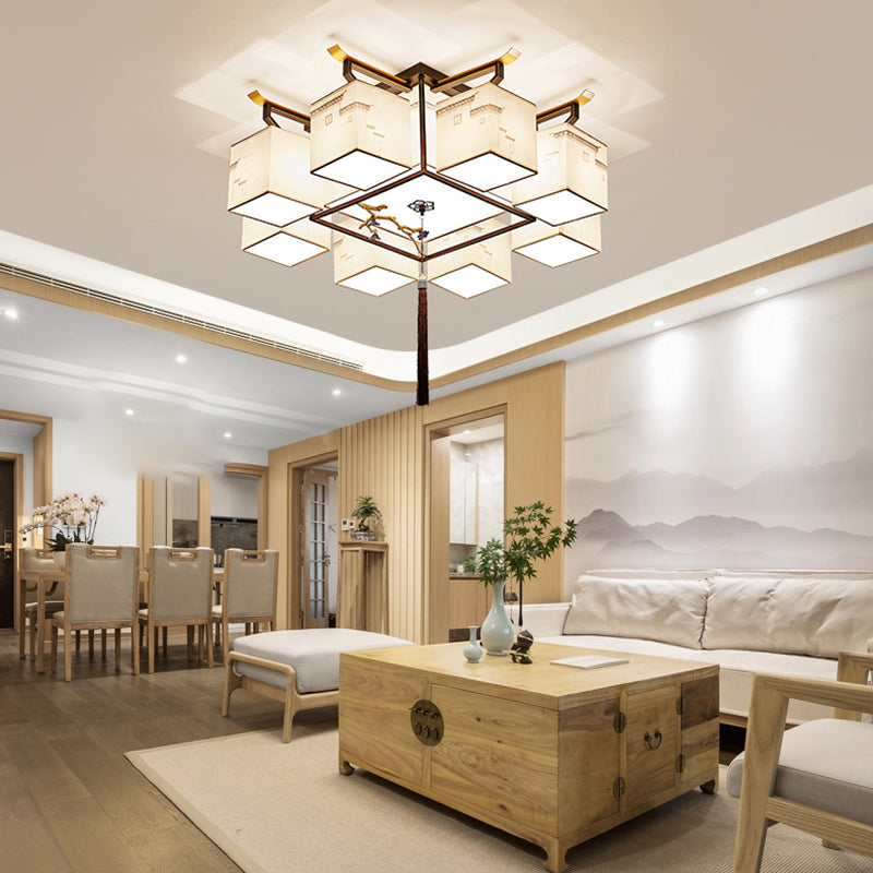 Multi Lights Fabric Flush Light Chinese Style Simplicity Flush Mount Lighting Fixture