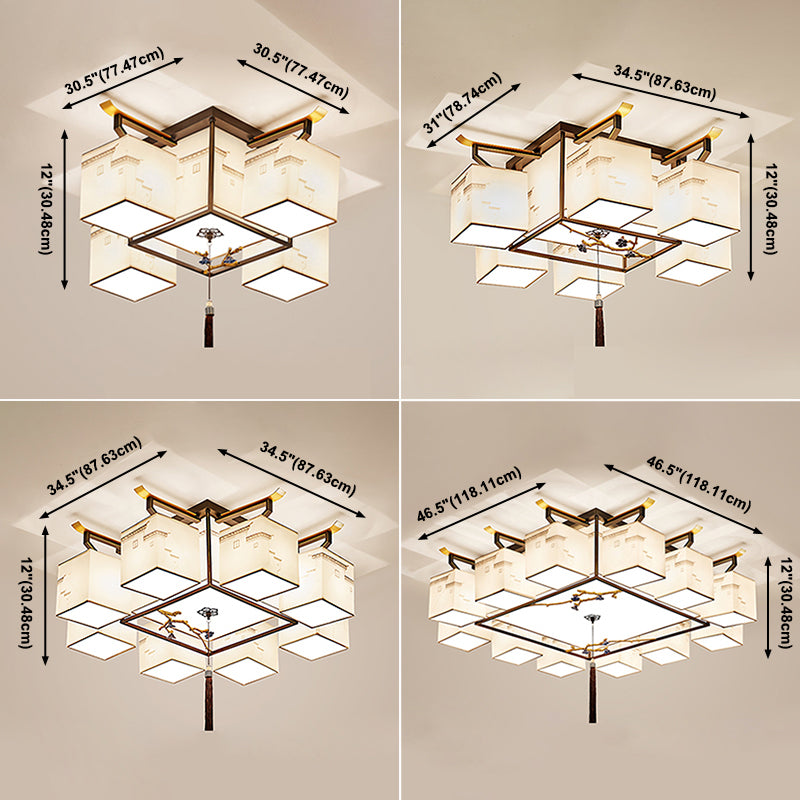 Multi Lights Fabric Flush Light Chinese Style Simplicity Flush Mount Lighting Fixture