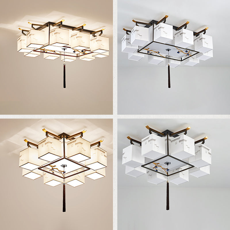 Multi Lights Fabric Flush Light Chinese Style Simplicity Flush Mount Lighting Fixture