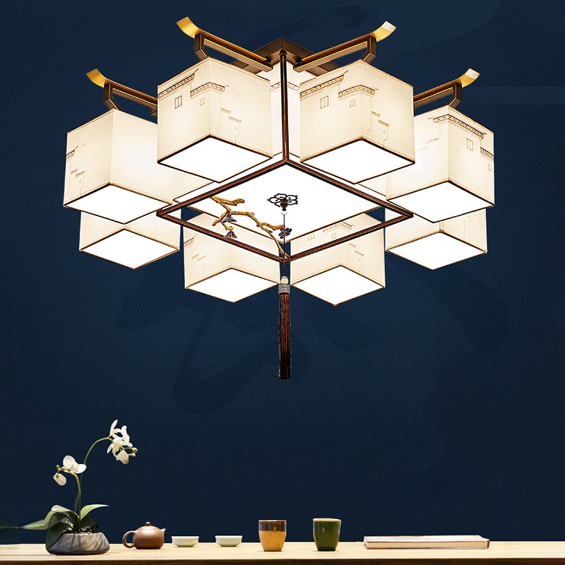 Multi Lights Fabric Flush Light Chinese Style Simplicity Flush Mount Lighting Fixture