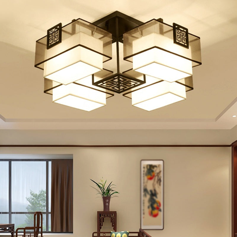 Accesorio de iluminación de montaje empotrado con sombra de tela de estilo chino para sala de estar y comedor