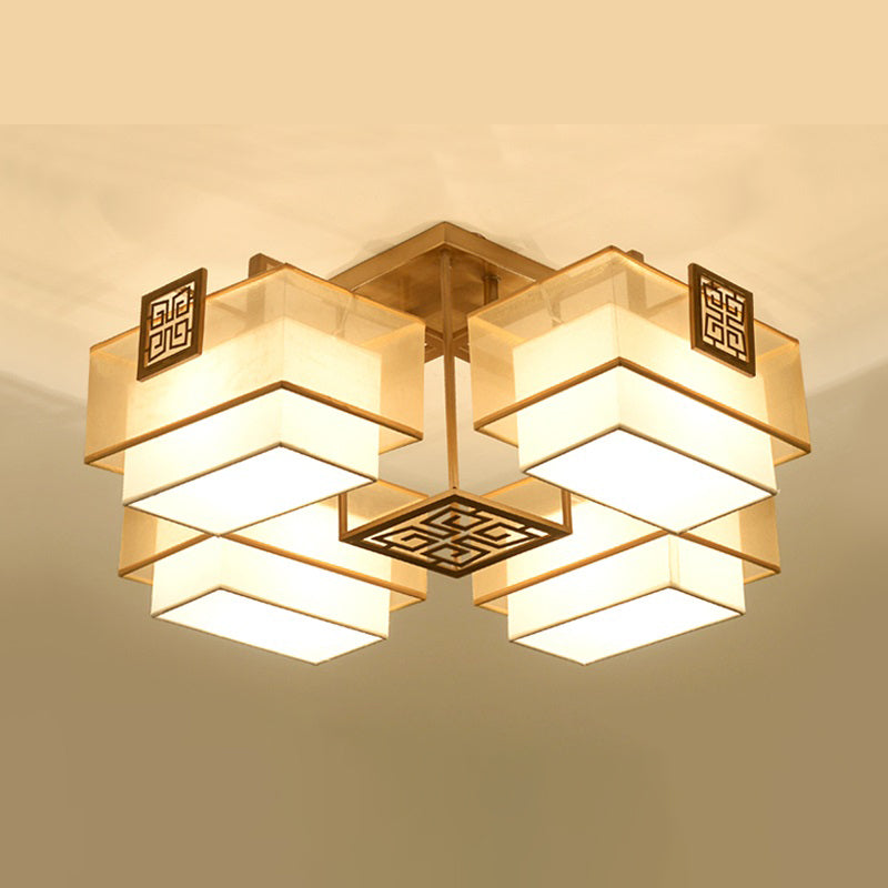 Luminaire encastré à abat-jour en tissu de style chinois pour salon et salle à manger