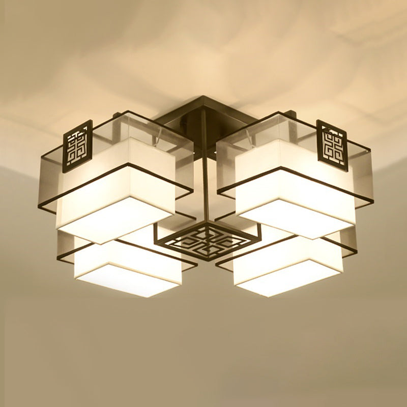 Luminaire encastré à abat-jour en tissu de style chinois pour salon et salle à manger