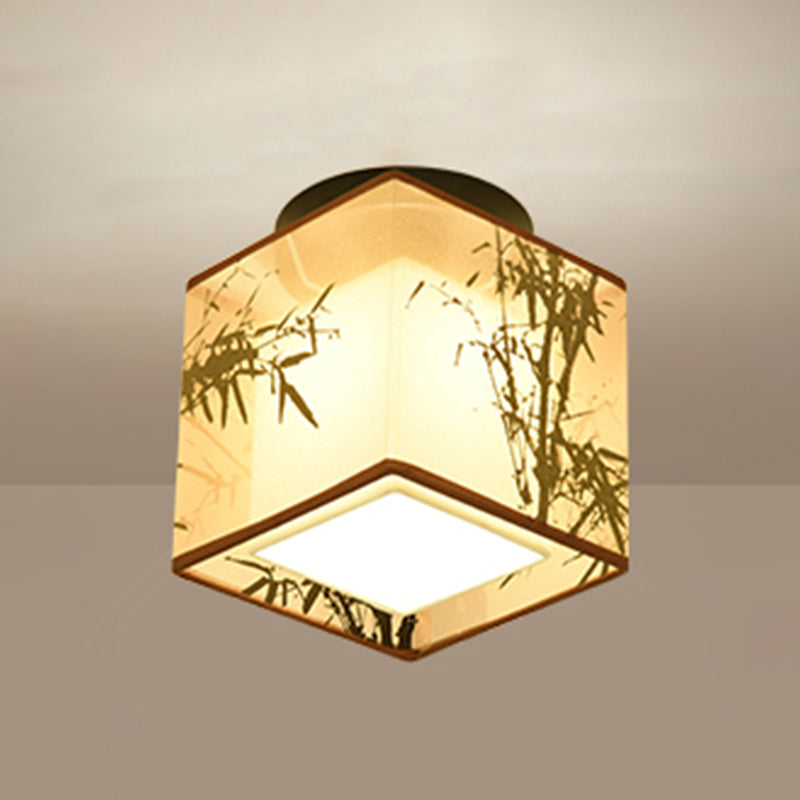 8" Wide Flush Mount Ceiling Fixture Asia Style Flush Light with Fabric Shade for Living Room