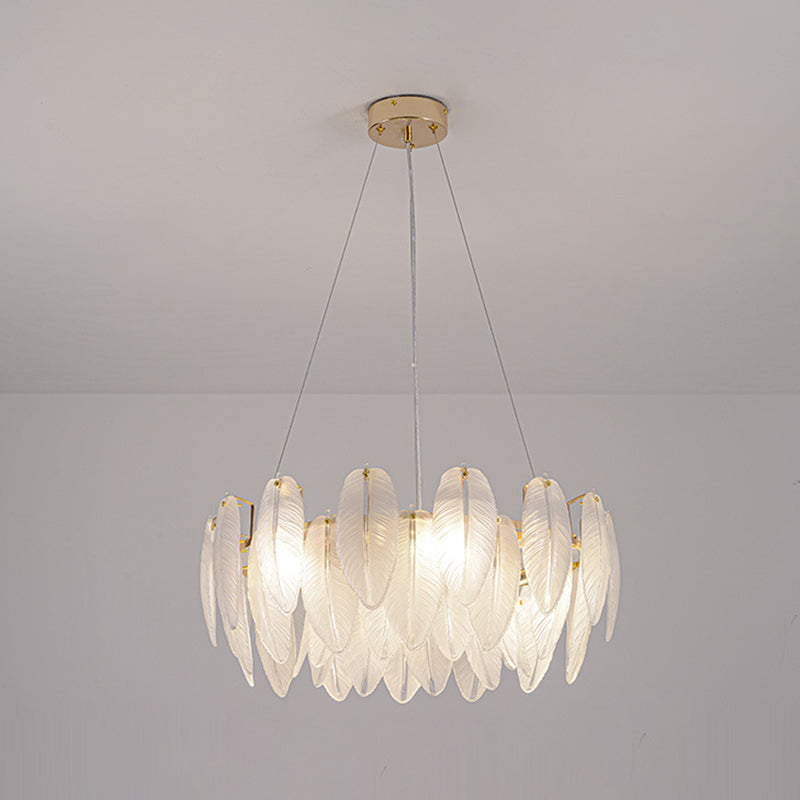 Feather Chandelier Light Fixture Vintage Frosted Glass Pendant Lighting for Restaurant