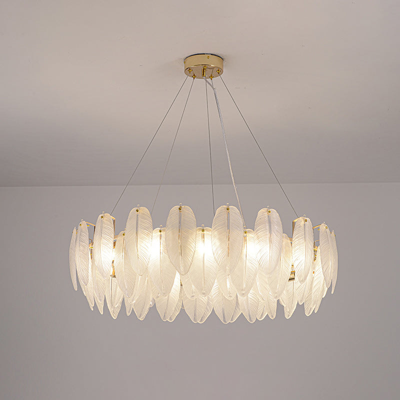 Feather Chandelier Light Fixture Vintage Frosted Glass Pendant Lighting for Restaurant
