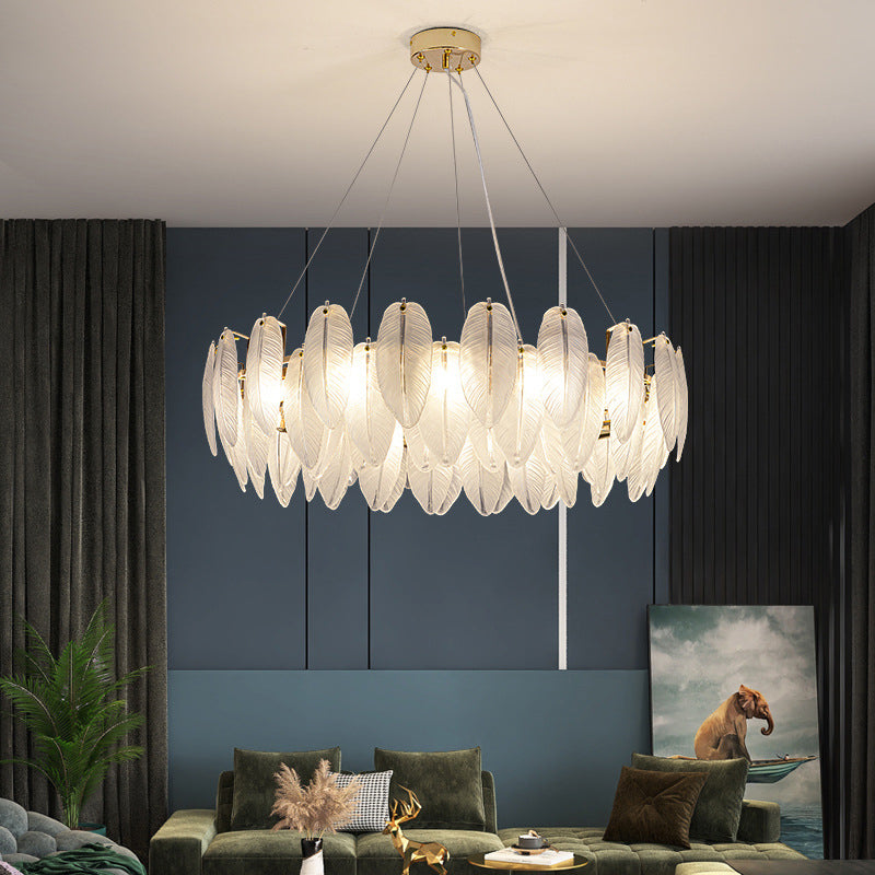 Feather Chandelier Light Fixture Vintage Frosted Glass Pendant Lighting for Restaurant