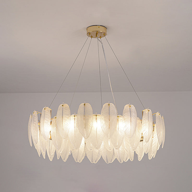 Feather Chandelier Light Fixture Vintage Frosted Glass Pendant Lighting for Restaurant