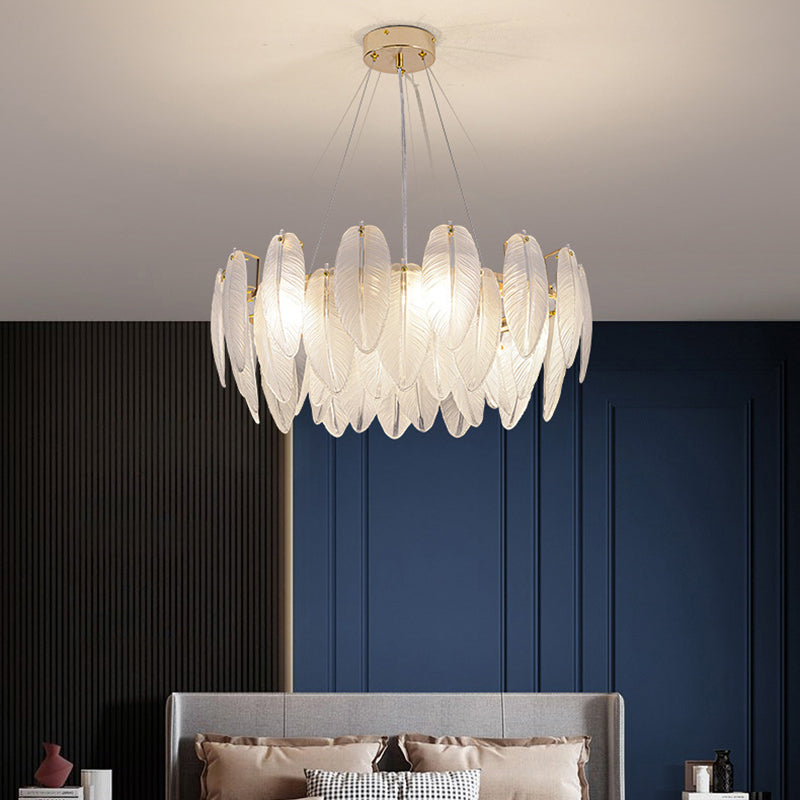Feather Chandelier Light Fixture Vintage Frosted Glass Pendant Lighting for Restaurant