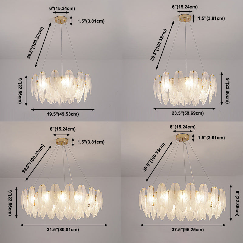 Feather Chandelier Light Fixture Vintage Frosted Glass Pendant Lighting for Restaurant