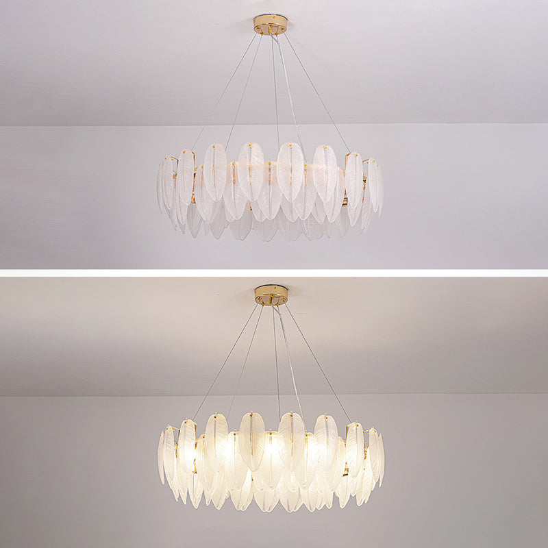 Feather Chandelier Light Fixture Vintage Frosted Glass Pendant Lighting for Restaurant