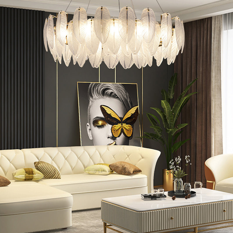 Feather Chandelier Light Fixture Vintage Frosted Glass Pendant Lighting for Restaurant