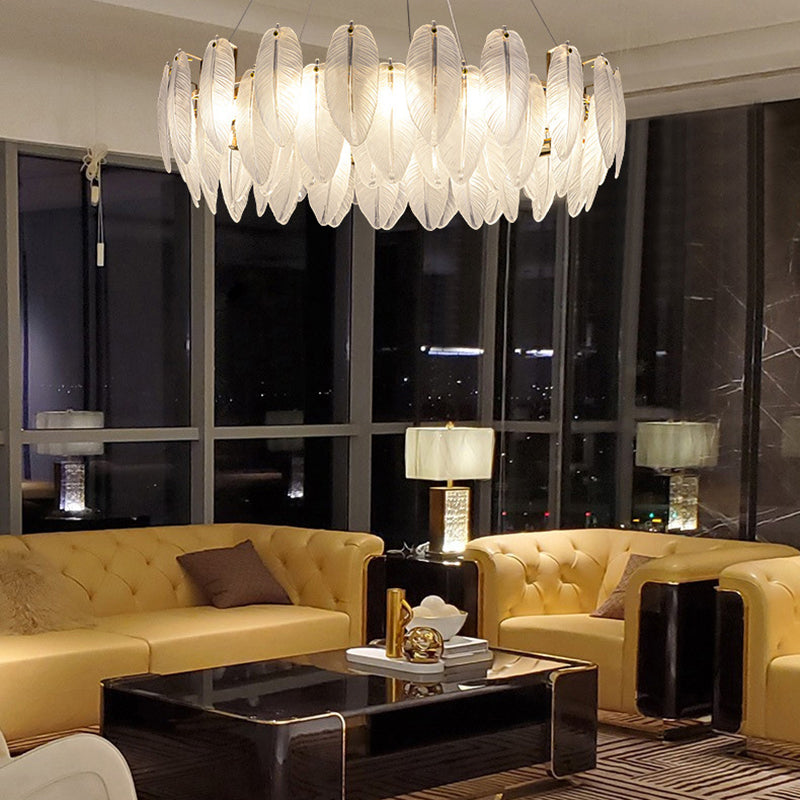 Feather Chandelier Light Fixture Vintage Frosted Glass Pendant Lighting for Restaurant