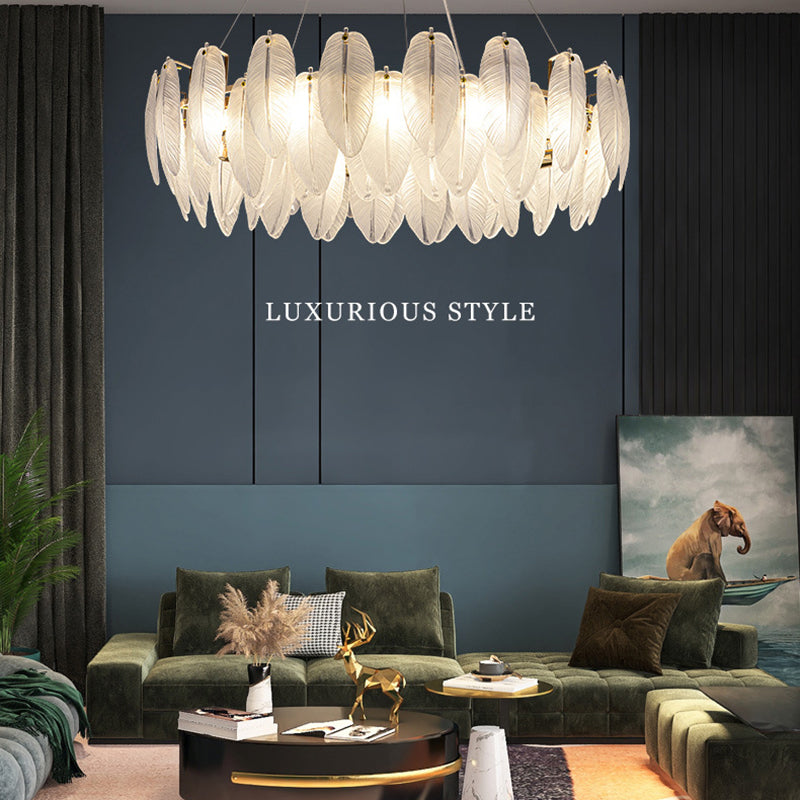 Feather Chandelier Light Fixture Vintage Frosted Glass Pendant Lighting for Restaurant
