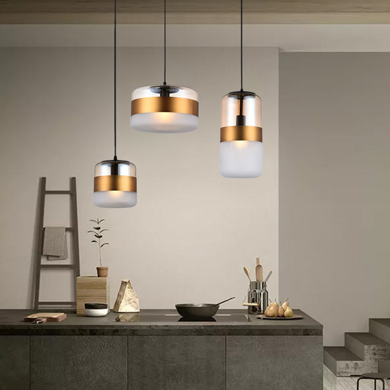 Gouden cilindrisch hangend plafondlicht minimalistisch stijl glazen plafond hanglampje