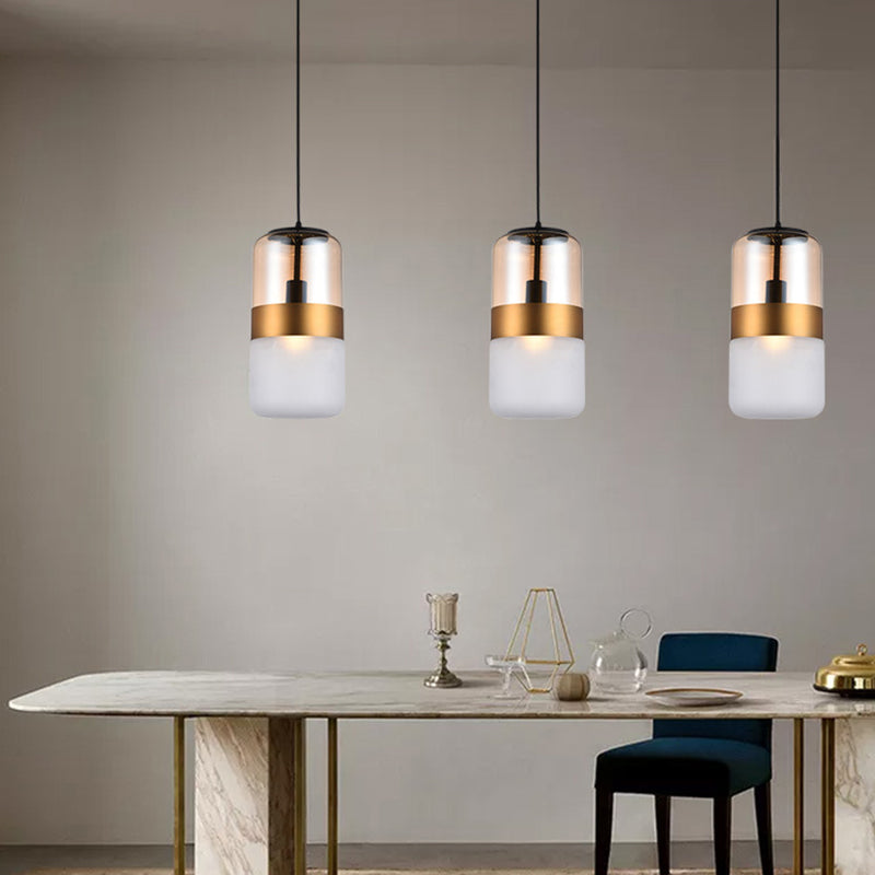 Gouden cilindrisch hangend plafondlicht minimalistisch stijl glazen plafond hanglampje