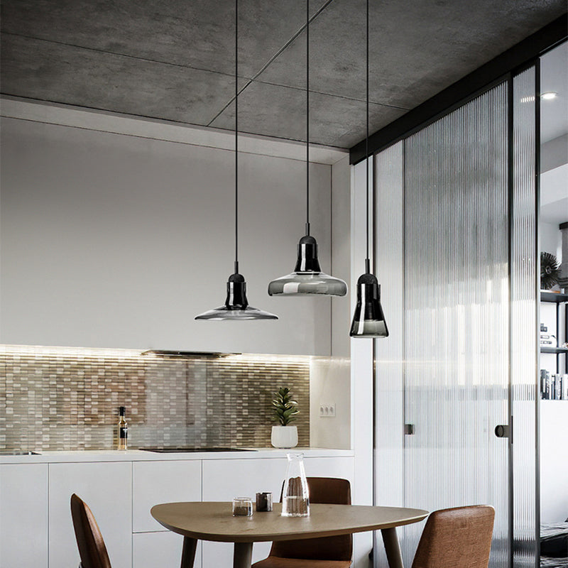 Hanging Cord Pendant Ceiling Light Modern Glass Dinning Room Hanging Light Fixture in Smoke Gray