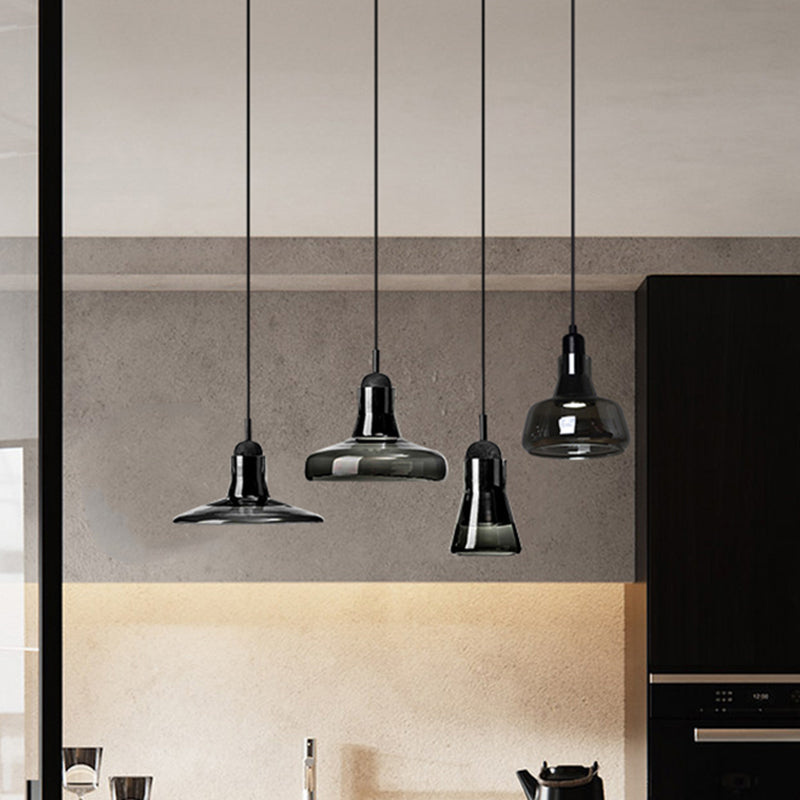 Hanging Cord Pendant Ceiling Light Modern Glass Dinning Room Hanging Light Fixture in Smoke Gray