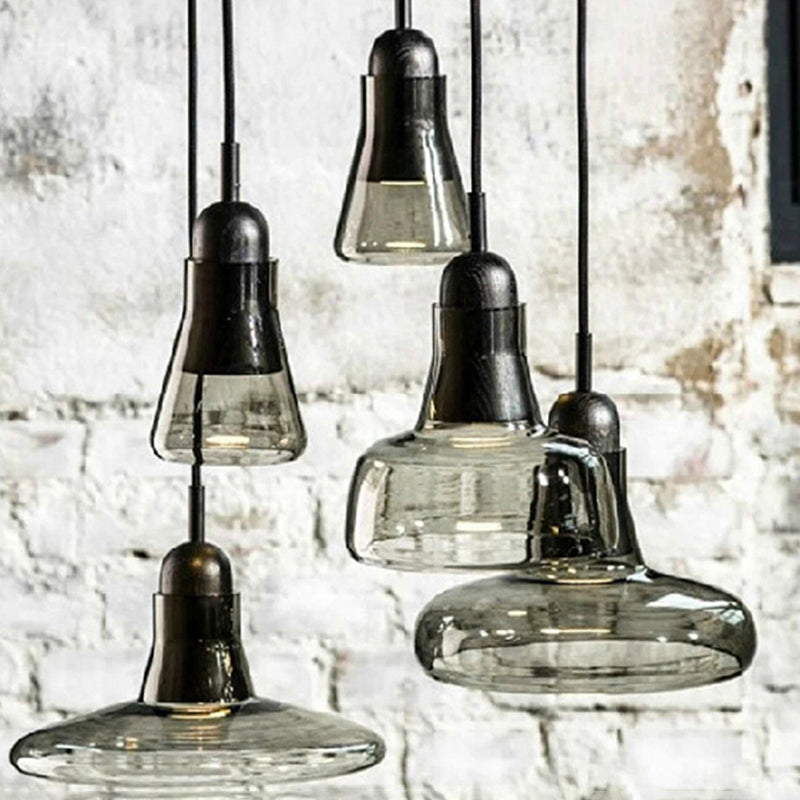 Hanging Cord Pendant Ceiling Light Modern Glass Dinning Room Hanging Light Fixture in Smoke Gray