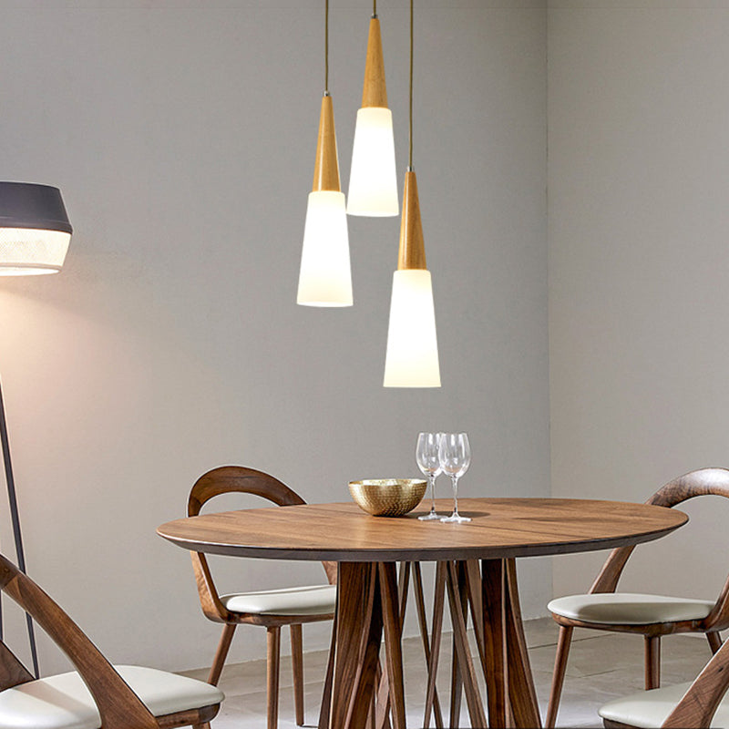 Weißes Glas und Holz anheizt leichte moderne einfache Decke Anhänger Licht für Esszimmer