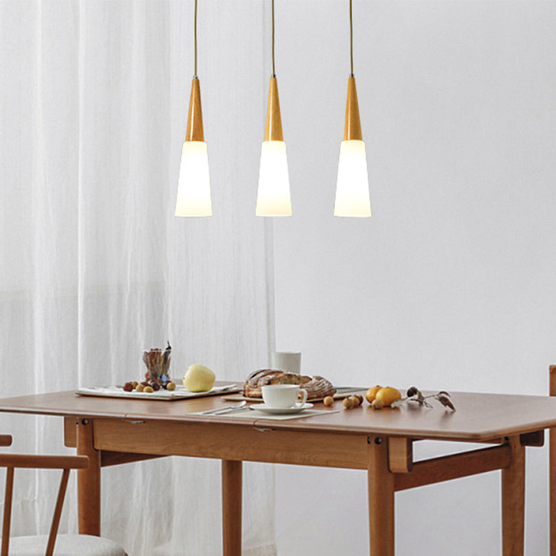 Luz de colgante de vidrio blanco y madera Luz de techo simple moderno para comedor para comedor