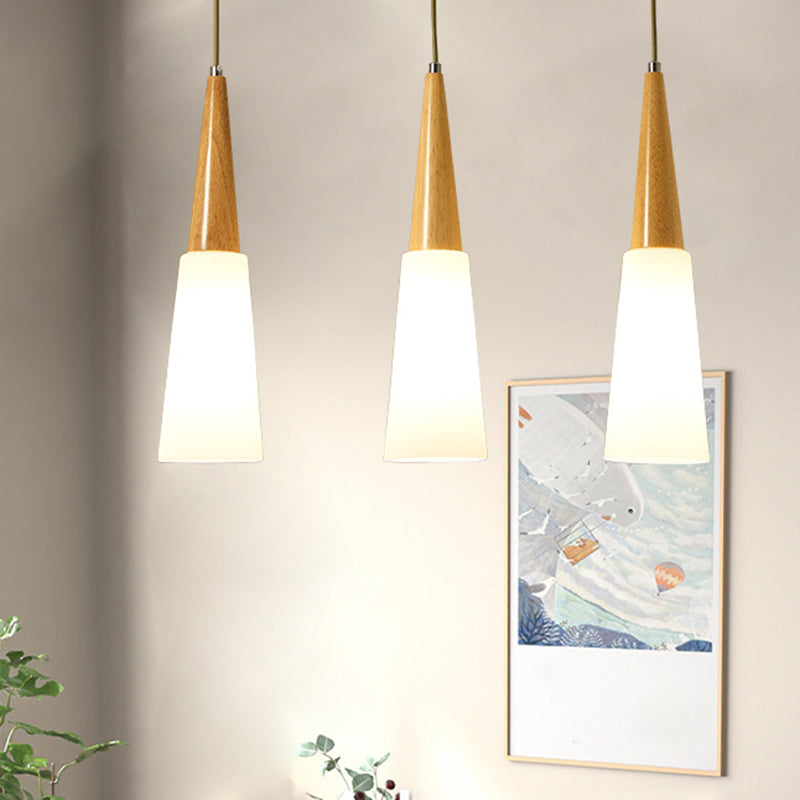 Luz de colgante de vidrio blanco y madera Luz de techo simple moderno para comedor para comedor