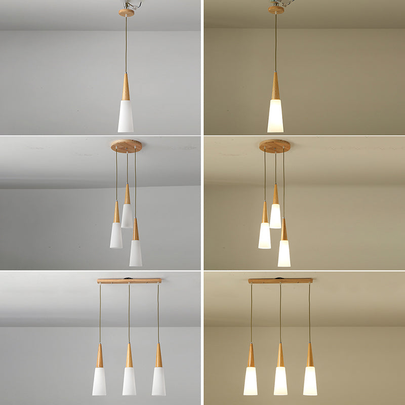 Weißes Glas und Holz anheizt leichte moderne einfache Decke Anhänger Licht für Esszimmer