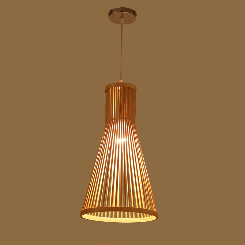 1 Light Pendant Lamp with Wood Frame Modern Suspension Lighting Fixture for Dinning Room