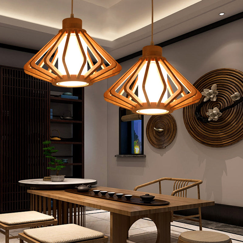 1 Leichte Anhängerlampe mit Holzrahmen Moderne Federleuchten für Esszimmer