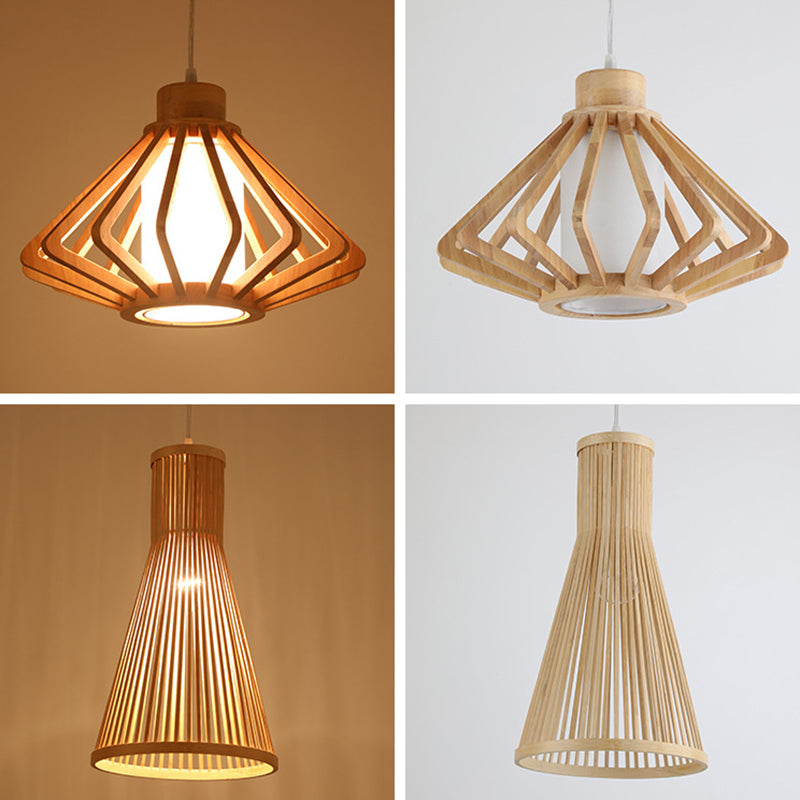 1 Leichte Anhängerlampe mit Holzrahmen Moderne Federleuchten für Esszimmer