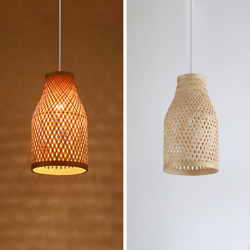 1 Leichte Anhängerlampe mit Holzrahmen Moderne Federleuchten für Esszimmer