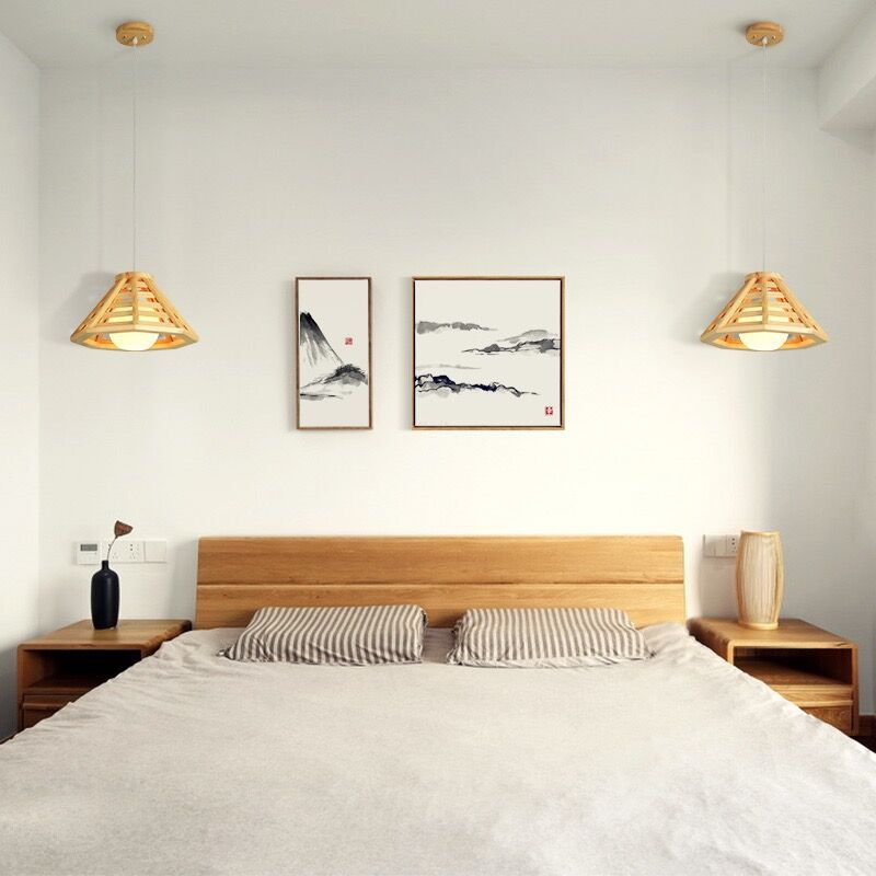 Un cône de tête pendentif en bois moderne chambre à coucher léger salon salle à manger pendentif