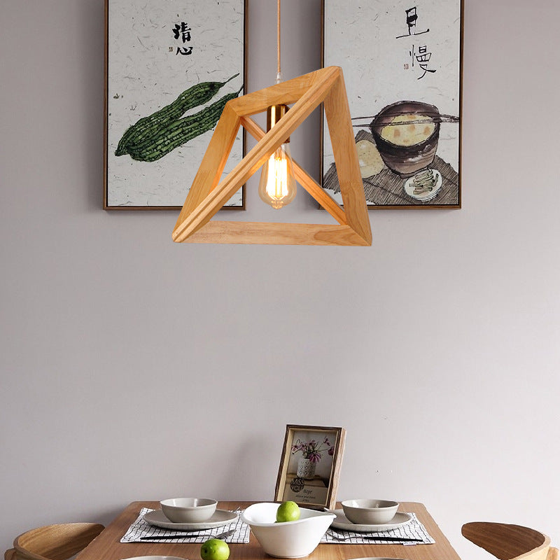 One Head Modern Wood Frame Pendant Light Bedroom Living Room Dining Room Pendant