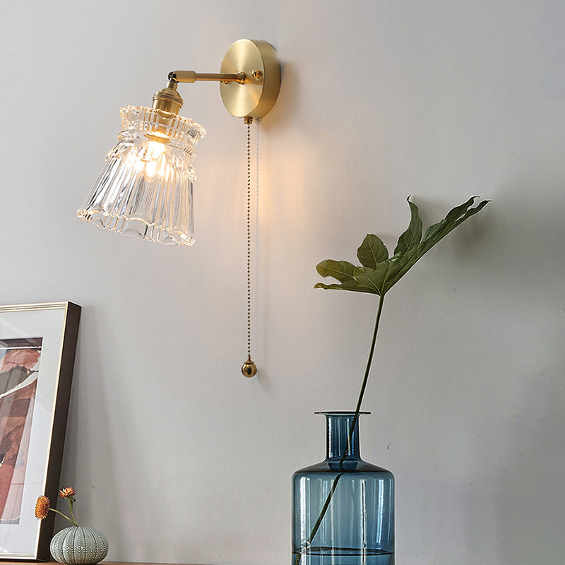 Modern Style Design Sconce Light Fixtures 1-Light Brass Wall Mounted Lamp with Grass Shade