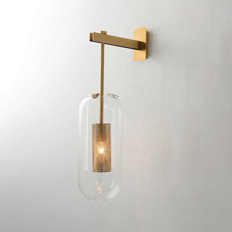 Moderno gambo in metallo applione da parete sospeso in vetro trasparente oblungo vetro a 1 bulbo sconde da parete