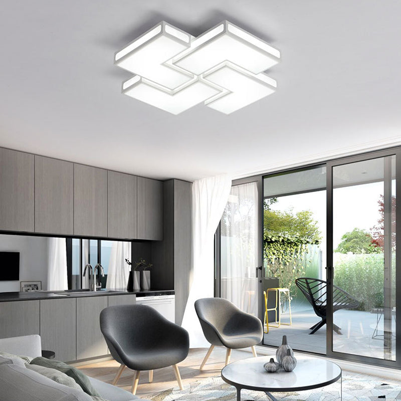 Adult Bedroom Square Flushmount Light Acrylic Contemporary White/Black and White LED Ceiling Lamp
