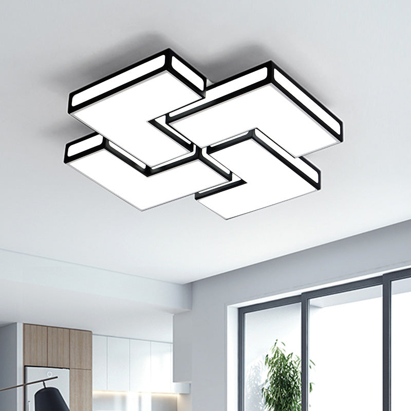 Adult Bedroom Square Flushmount Light Acrylic Contemporary White/Black and White LED Ceiling Lamp