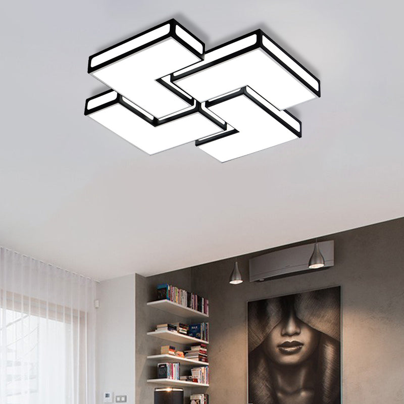 Adult Bedroom Square Flushmount Light Acrylic Contemporary White/Black and White LED Ceiling Lamp